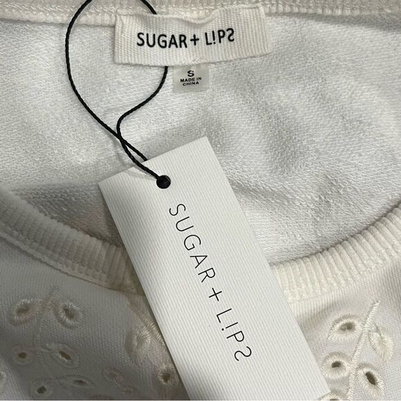 NWT SugarLips White Floral Embroidered Tie Front Long Sleeve Sweatshirt Size Sm - Picture 5 of 7